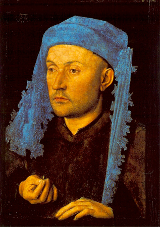 Painting by Jan van Eyck, Man in a Blue Chaperon, c.1420